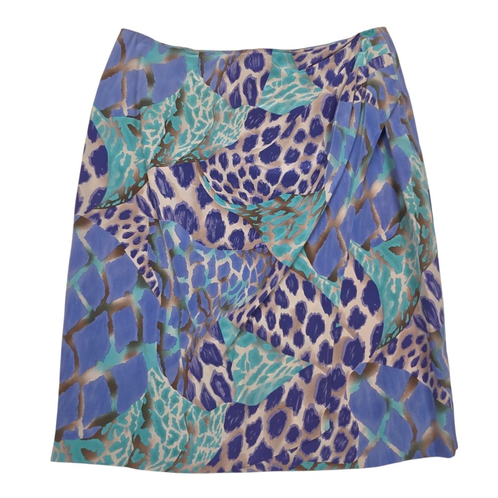Vintage Carlisle Silk Skirt 12 Blue Purple Animal Print Draped Hong‎ Kong
